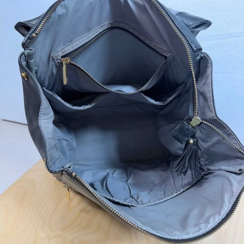 Freshly Picked Black Leather Convertible‎ Backpack Diaper Bag Gold Hardware